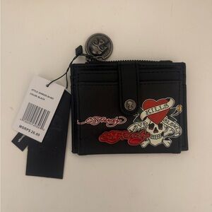 Ed Hardy Black Key & Card Holder with Skull and Heart Design
